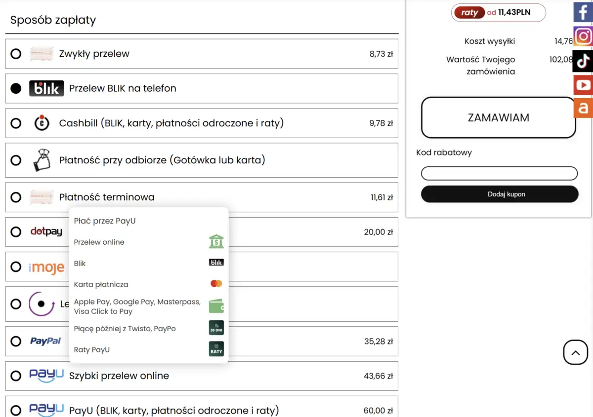 Wiele metod płatności w jednym checkout
